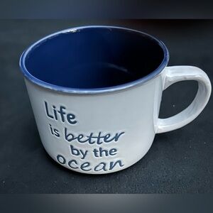 NWOT Life is better by the Ocean Coffee/Soup Mug•20oz/XL•4.5” diameter/3.5” tall